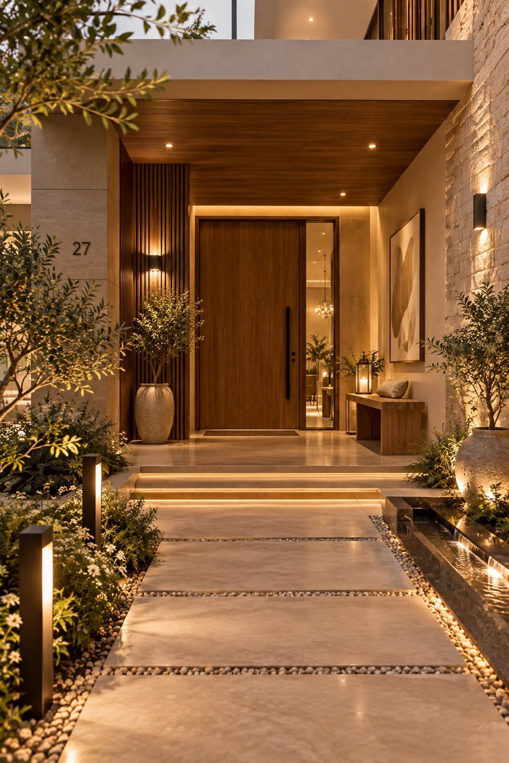 Villa Courtyard Landscape with Cascading Stone Water Feature #43